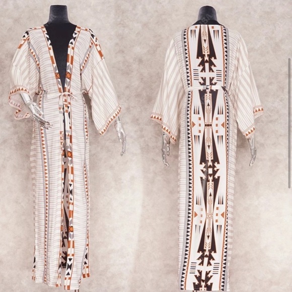 New Boho Western Kimono Maxi Long Duster Folk Cardigan - Picture 6 of 7